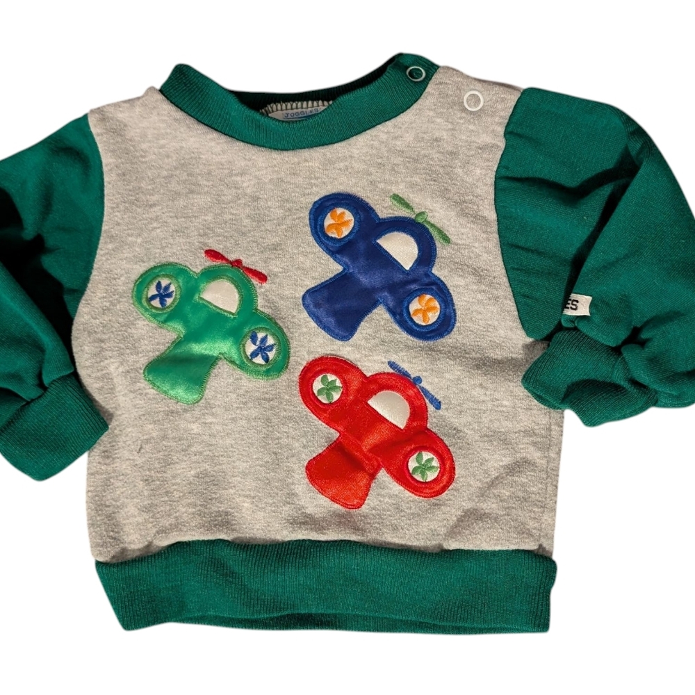 80s 90s Vintage Infant Color Block Embroidered Airplane Sweatshirt 12 Months